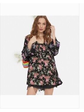 Free People Loretta floral tunic blouse oversized size XS fits upto XL boho chic